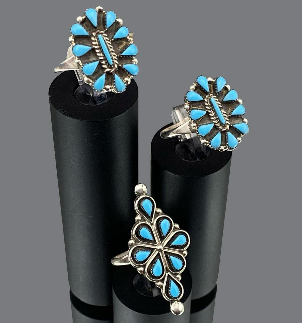 3 Zuni Sterling Silver and Turquoise Rings, 6.2g (1 of 9)