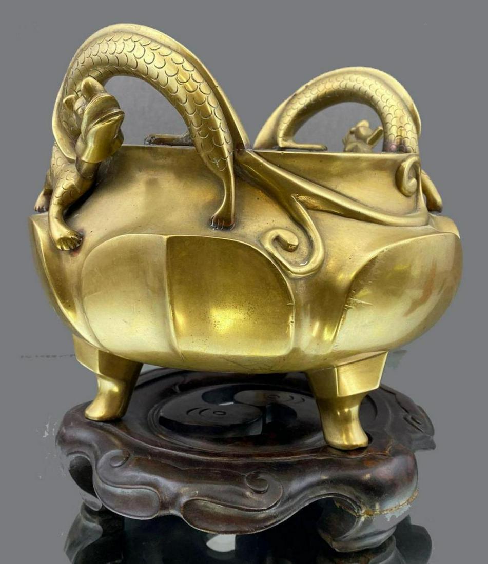 Antique Chinese Bronze, Dragon Handled, Tri Footed (1 of 13)