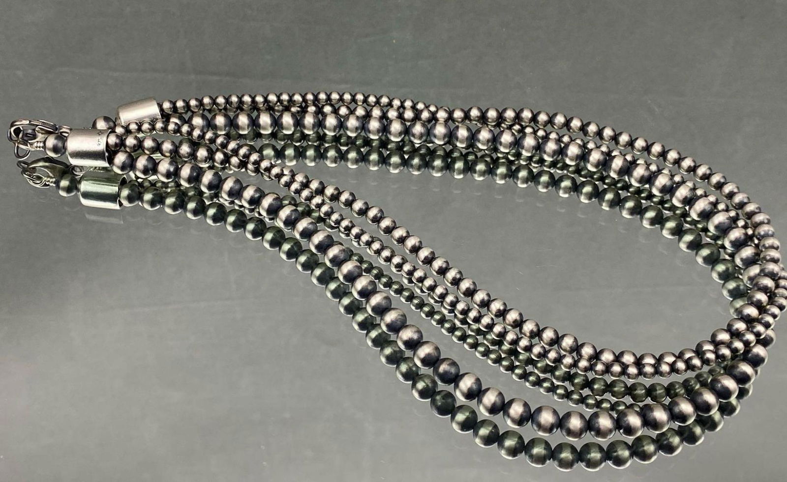 Navajo Sterling Silver 3 Strand Bead Necklace, 40.2g (1 of 9)