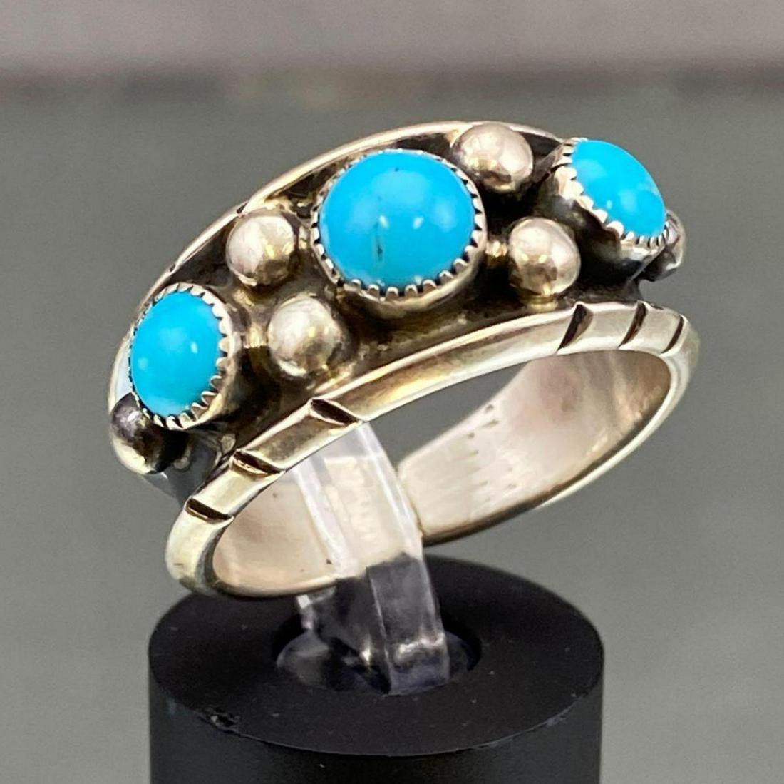 Navajo Sterling Silver Ring With Three Bezel Set (1 of 6)