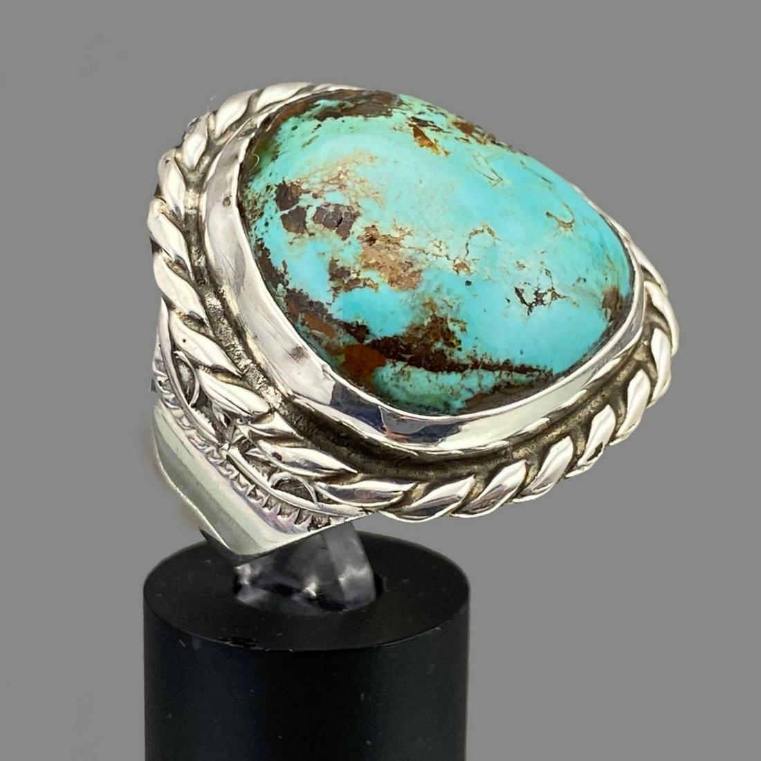 Navajo Sterling Silver Turquoise Men's Ring (1 of 9)