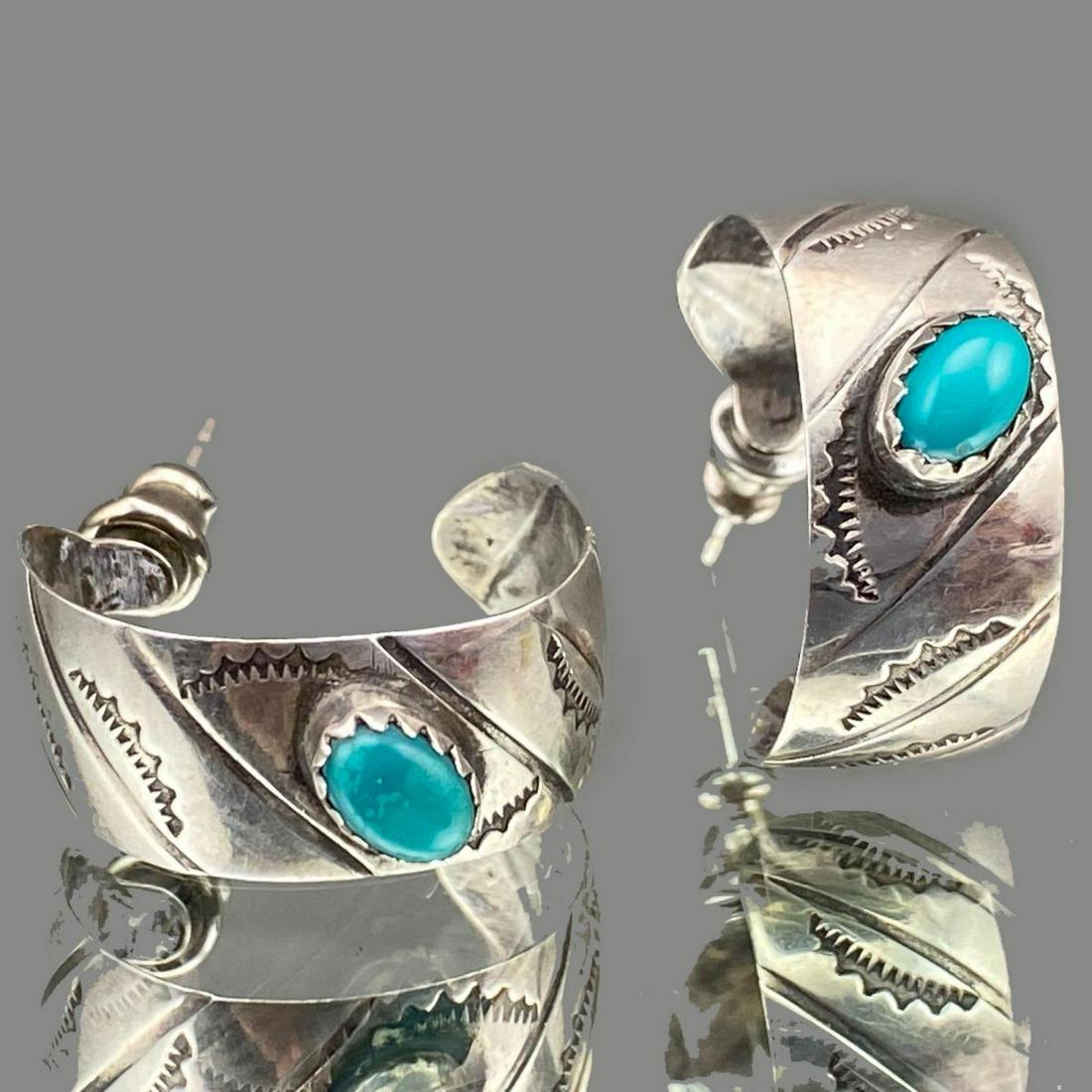 Navajo Sterling Silver Half Hoop Earrings With Bezel (1 of 8)