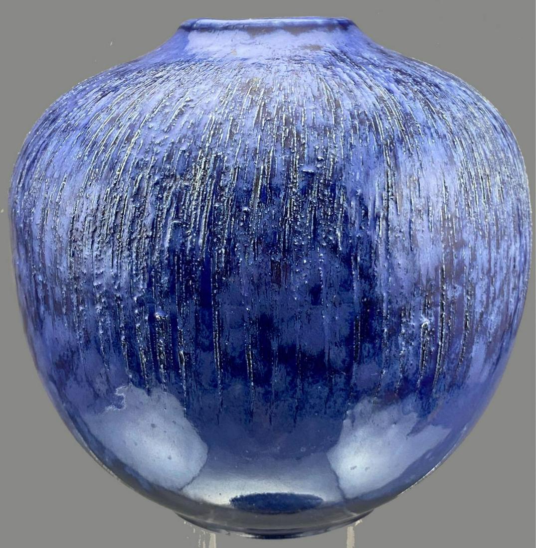 Mid Century Japanese Blue Raku Large Textured Vase (1 of 11)