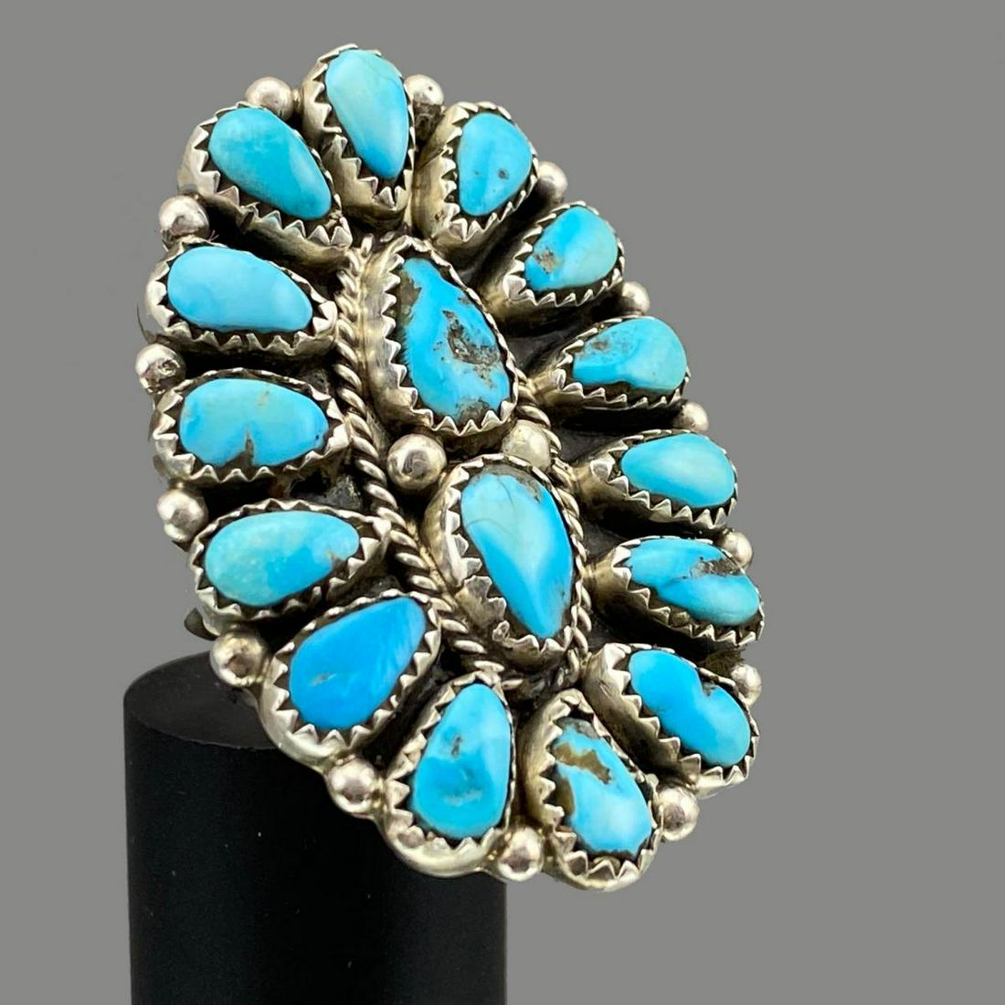 Navajo Sterling Silver Ring With 16 Bezel Set Turquoise (1 of 9)