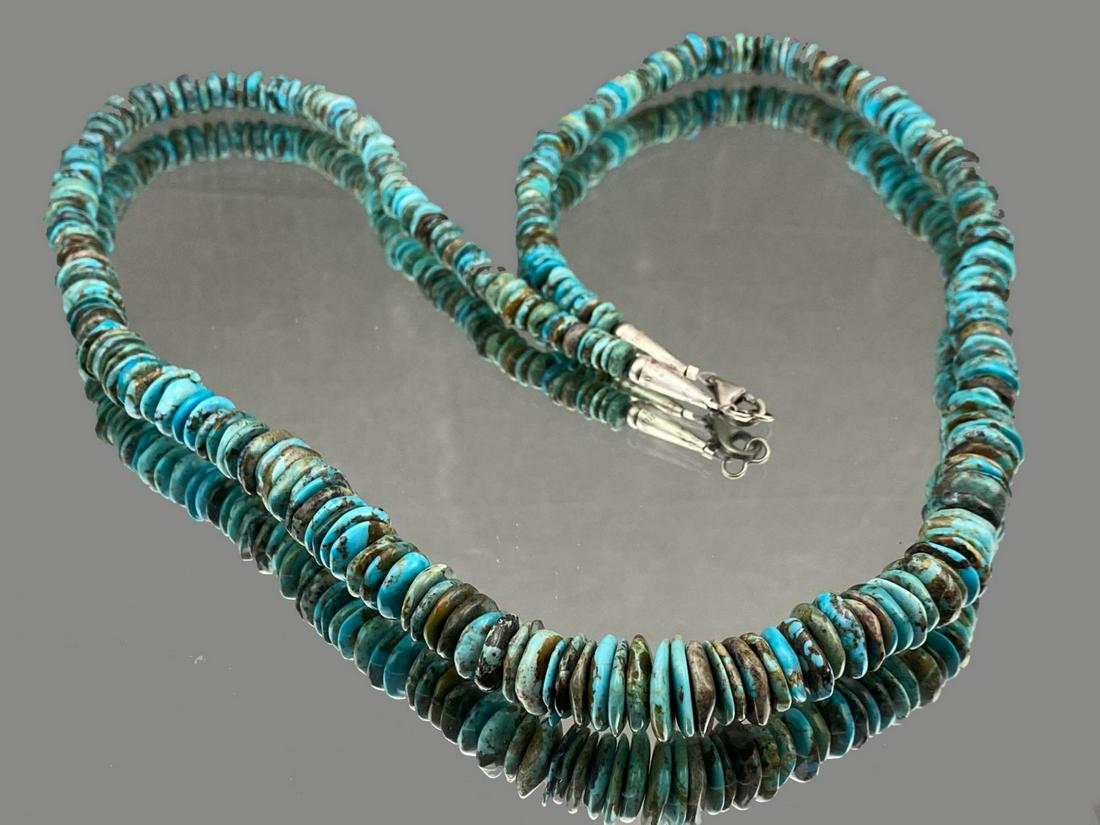 Navajo Turquoise Rondelle Nugget Necklace With Sterling (1 of 13)