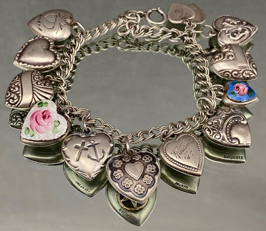 Sterling Silver Puffy Heart Charm Bracelet With 12 (1 of 12)