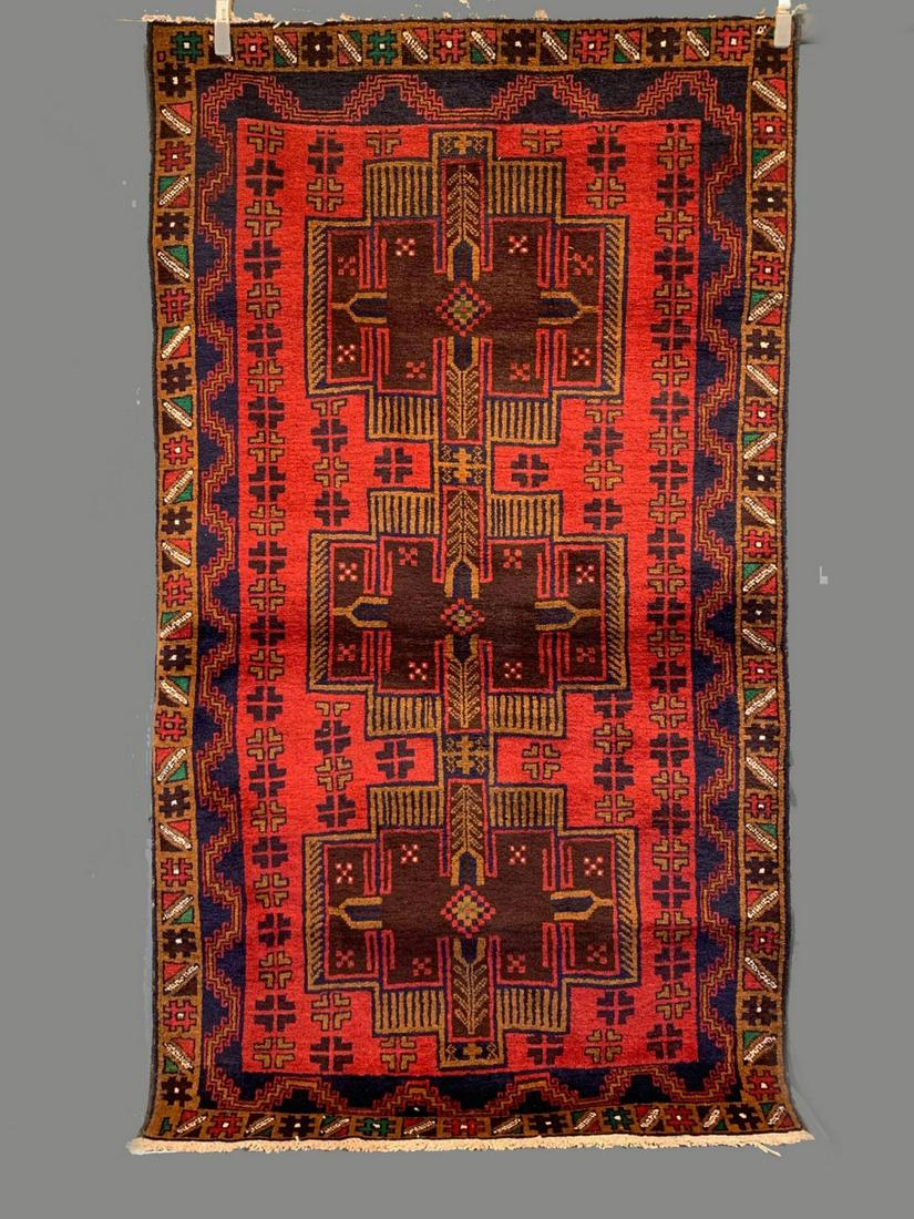 Afghan Camel Wool Rug in Deep Reds, Blues with hints of (1 of 7)