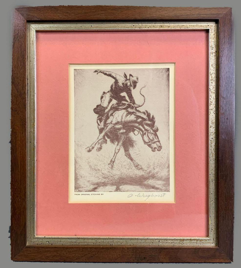 Pencil Signed Cowboy Print of an Olaf Wieghorst Etching (1 of 5)