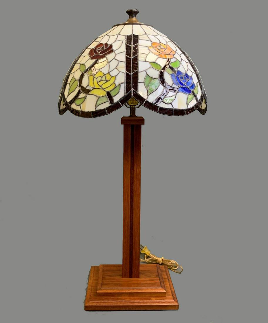 Arts And Crafts Style Tall Table Lamp With Stained (1 of 9)