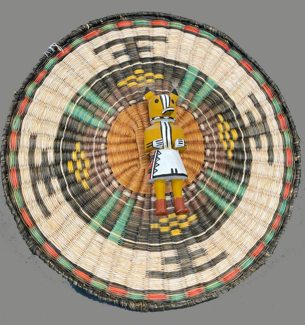 Vintage Hopi Polychrome Wicker Plaque with "Kona" (1 of 10)