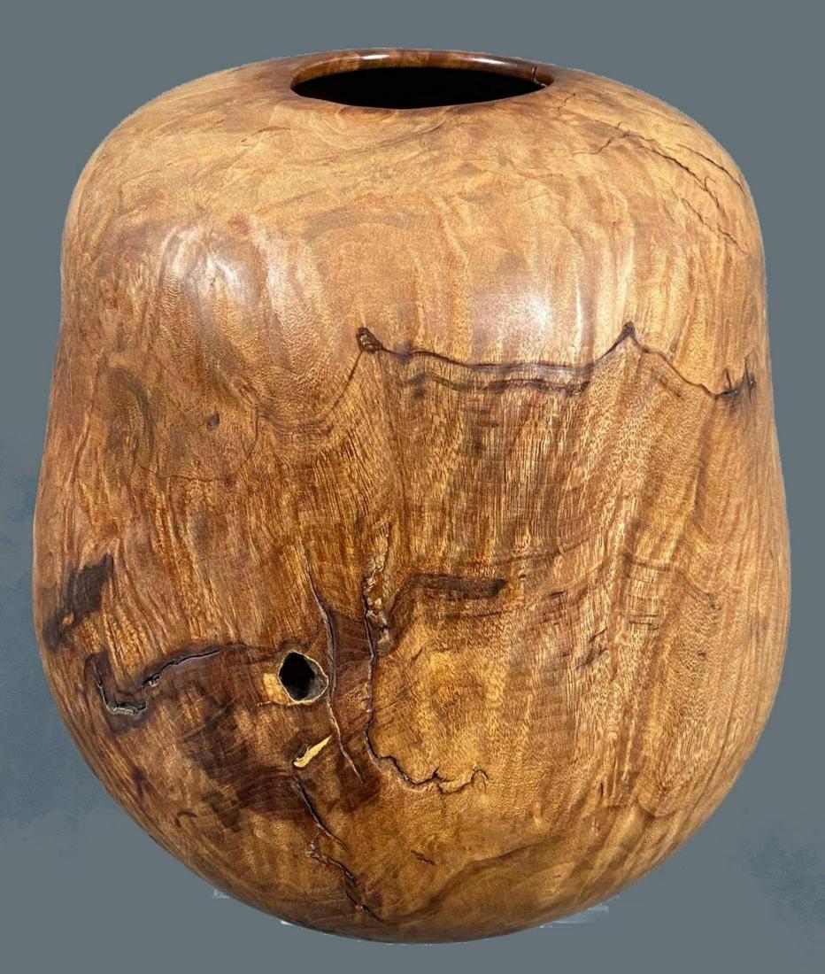 Large Mid Century Modern Carved Burl Wood Vase (1 of 8)