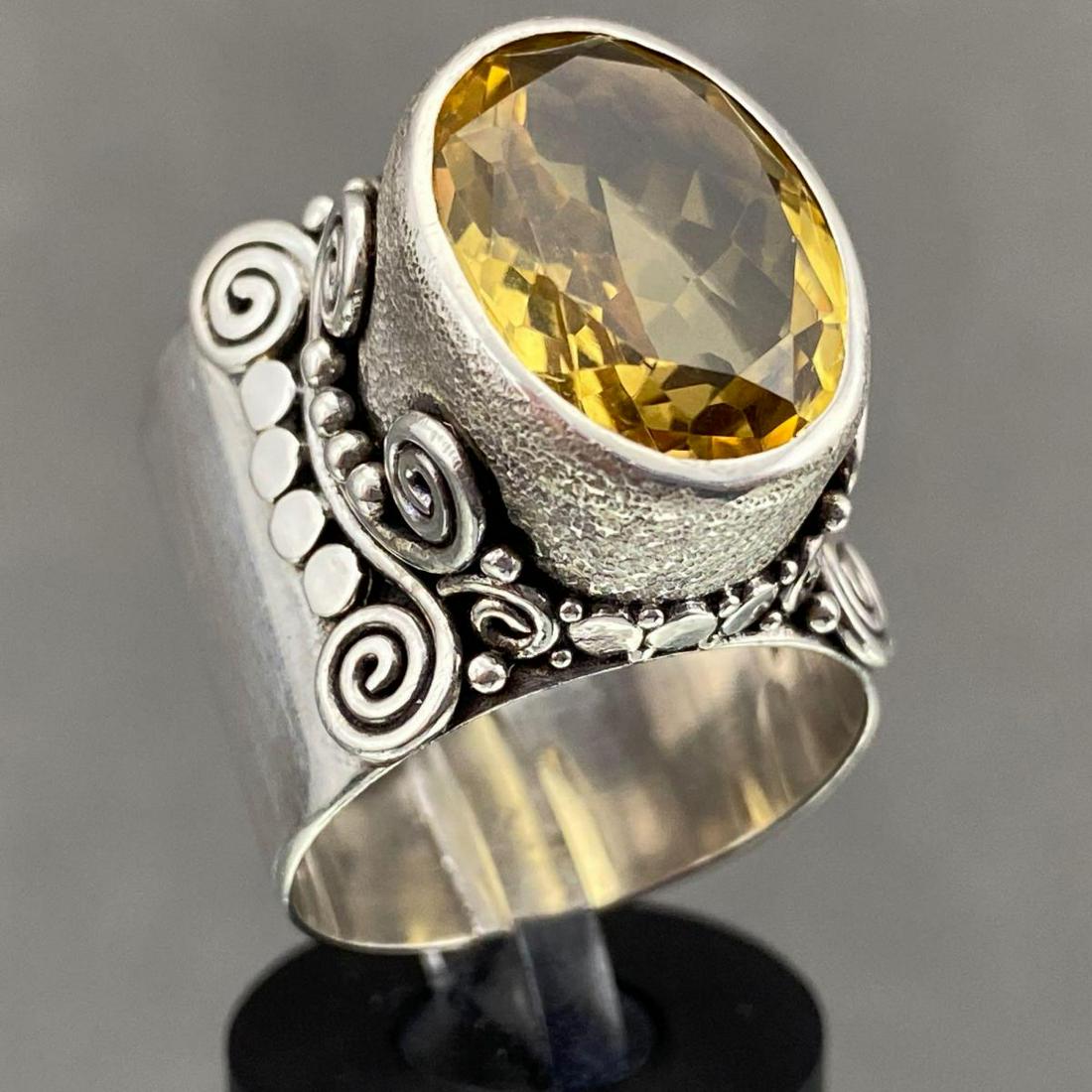 Sterling Silver And Citrine Wide Ring, 13.7g: Sterling Silver And Citrine Wide Band Ring, 13.7g, size 8, marked 925. Band .75 in. wide. Stone .75 x .5 in. Measurements are approximate.Â ALL CREDIT CARDS WILL BE MANUALLY VERIFIED PRIOR TO SHIPME