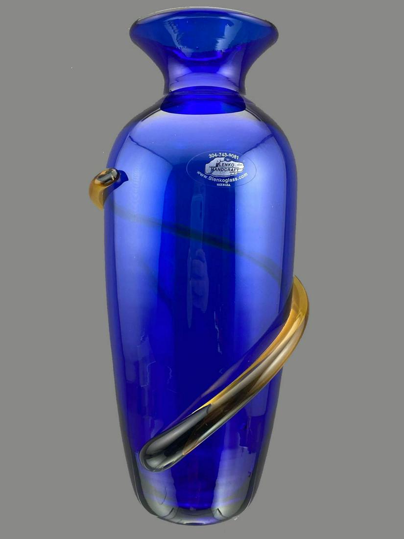 Cobalt Blue And Topaz Signed BlenkoÂ Vase (1 of 6)