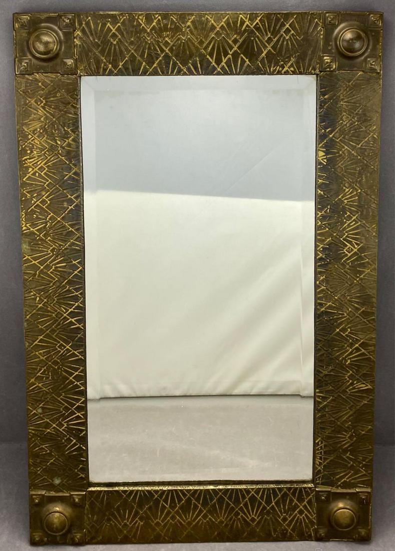 English Arts And Crafts Hand Hammered Brass Mirror, (1 of 10)