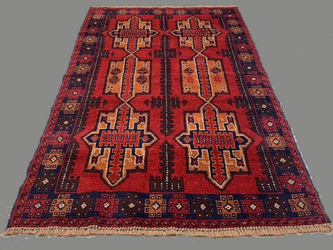 Afghan Camel Wool Rug in Deep Reds & Blues with 6 (1 of 11)