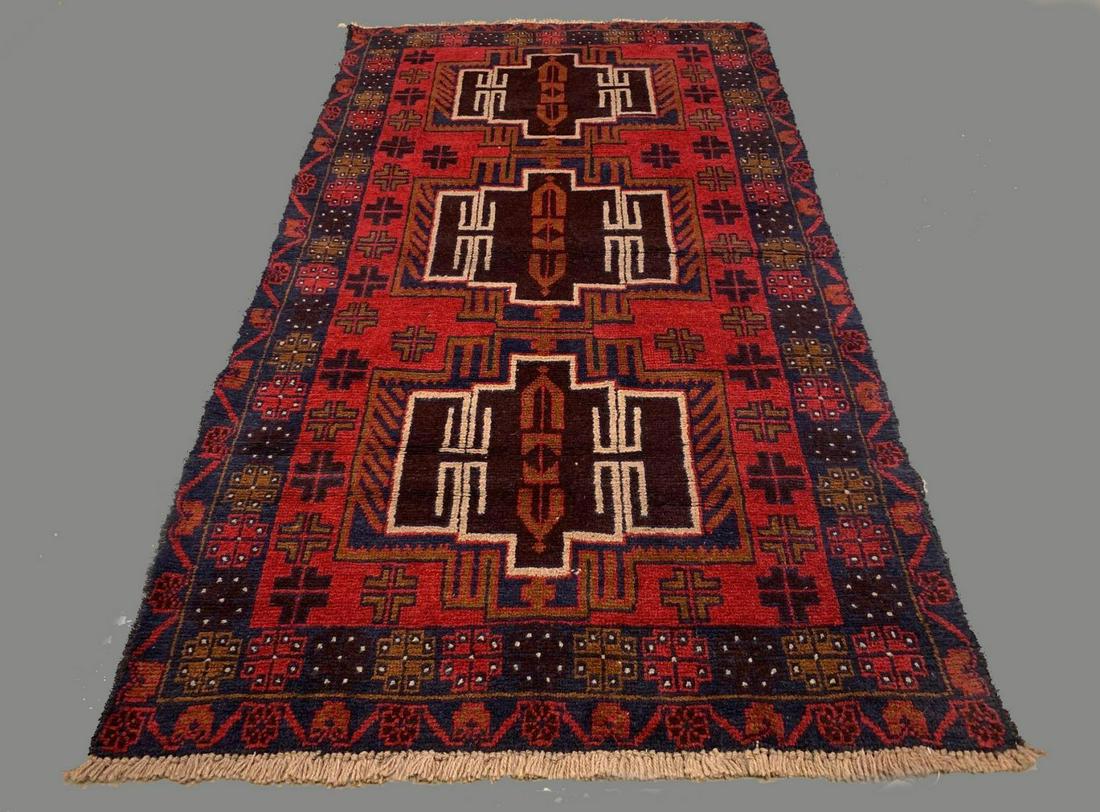 Afghan Camel Wool Rug in Deep Reds & Blues with 3 (1 of 13)
