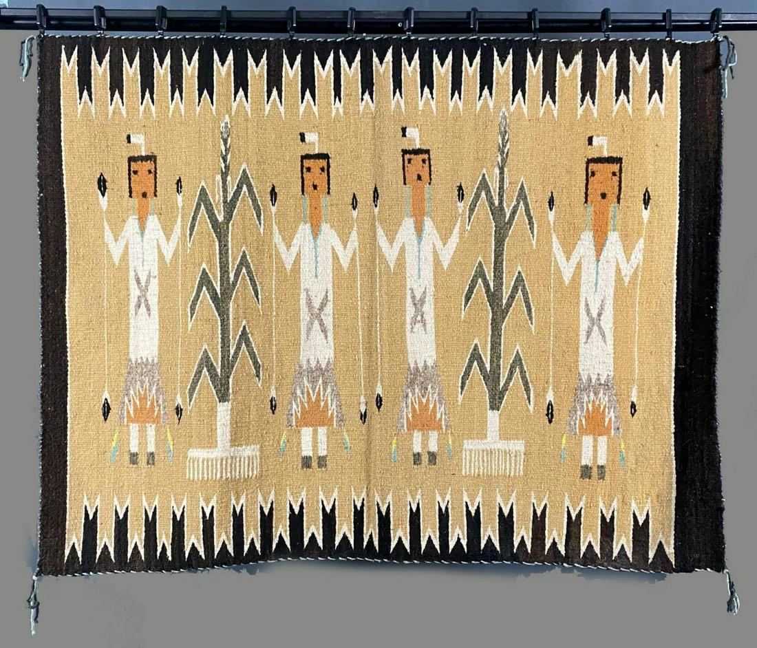 Vintage Navajo Yei Corn Stalk Rug: Vintage Navajo Yei Corn Stalk Rug. Approximately 43 x 34 in.