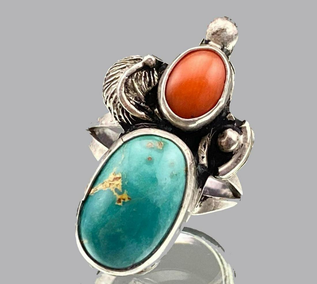 Sterling Silver Turquoise and Coral Southwest Style (1 of 7)