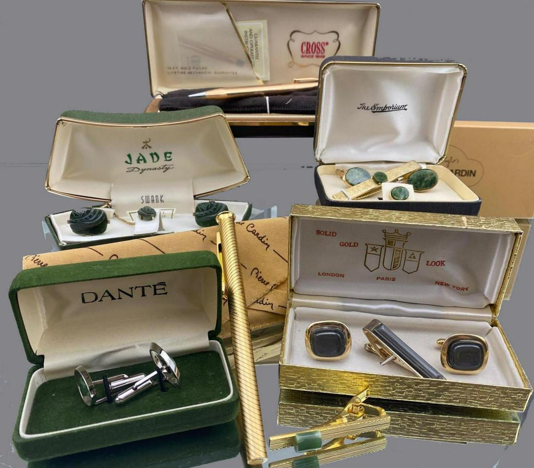 Grouping of Vintage Jade Cufflink Sets and Pens (1 of 12)