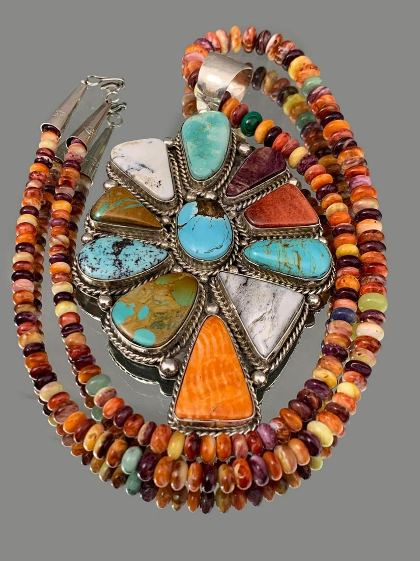 Navajo Sterling Silver Mulitcolored Pendant and (1 of 7)