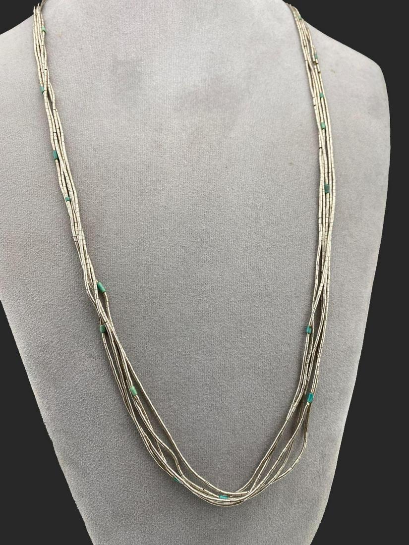 Navajo 5 Strand Liquid Silver and Turquoise Beaded (1 of 6)