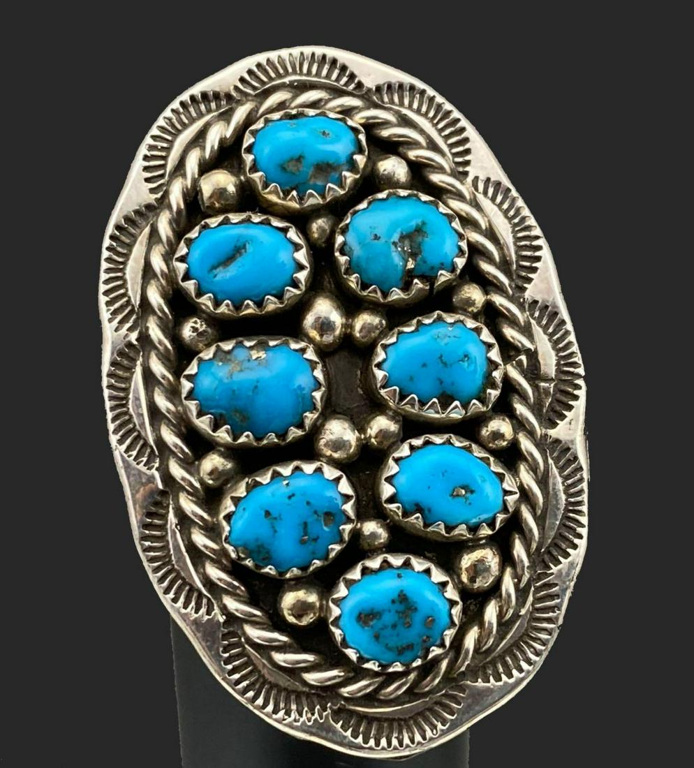 Signed Navajo Sterling Silver And Turquoise Ring. 9.6g (1 of 6)