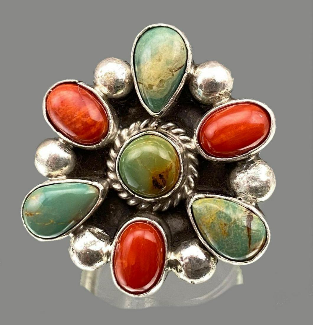 Native American Sterling Silver Red Coral and Turquoise (1 of 4)