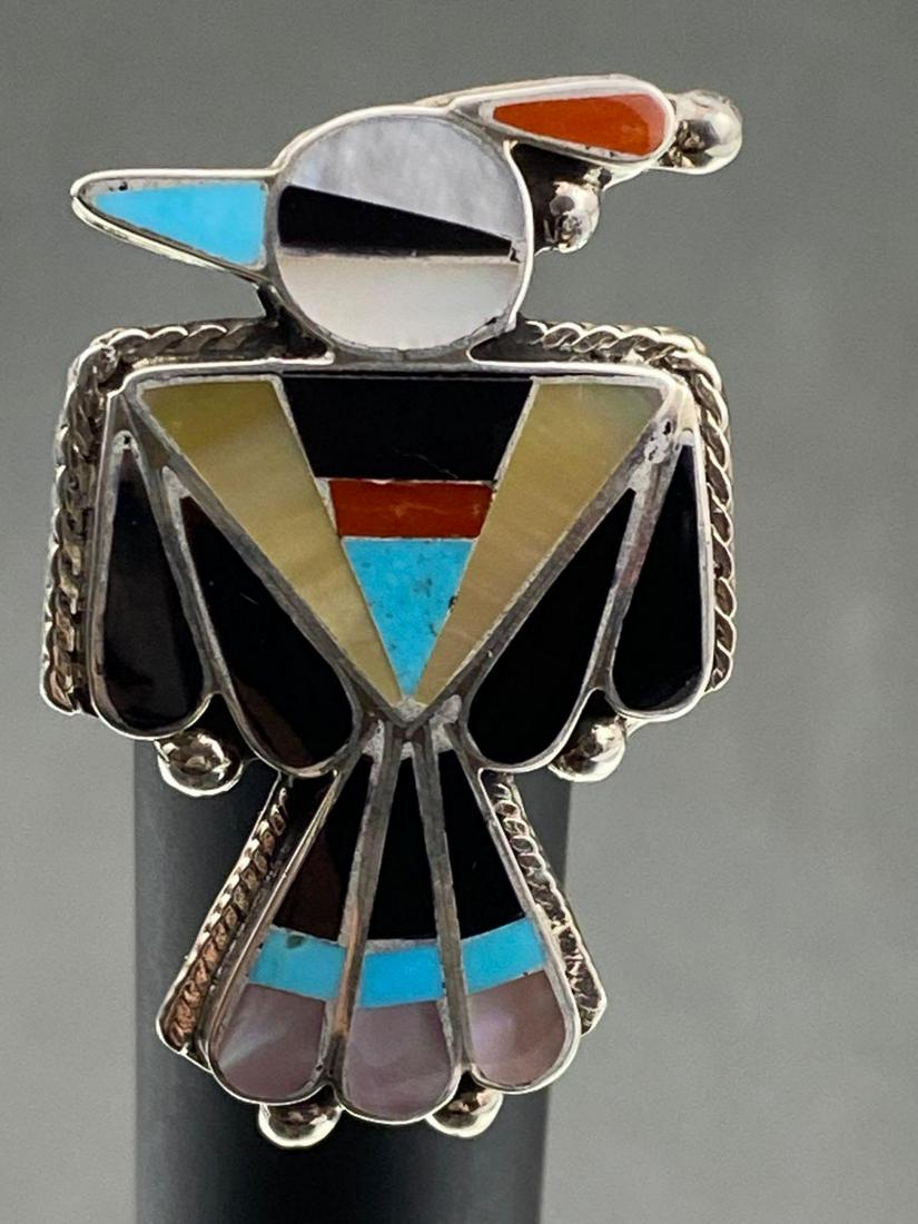 Signed Zuni Sterling Silver Thunderbird Ring (1 of 4)