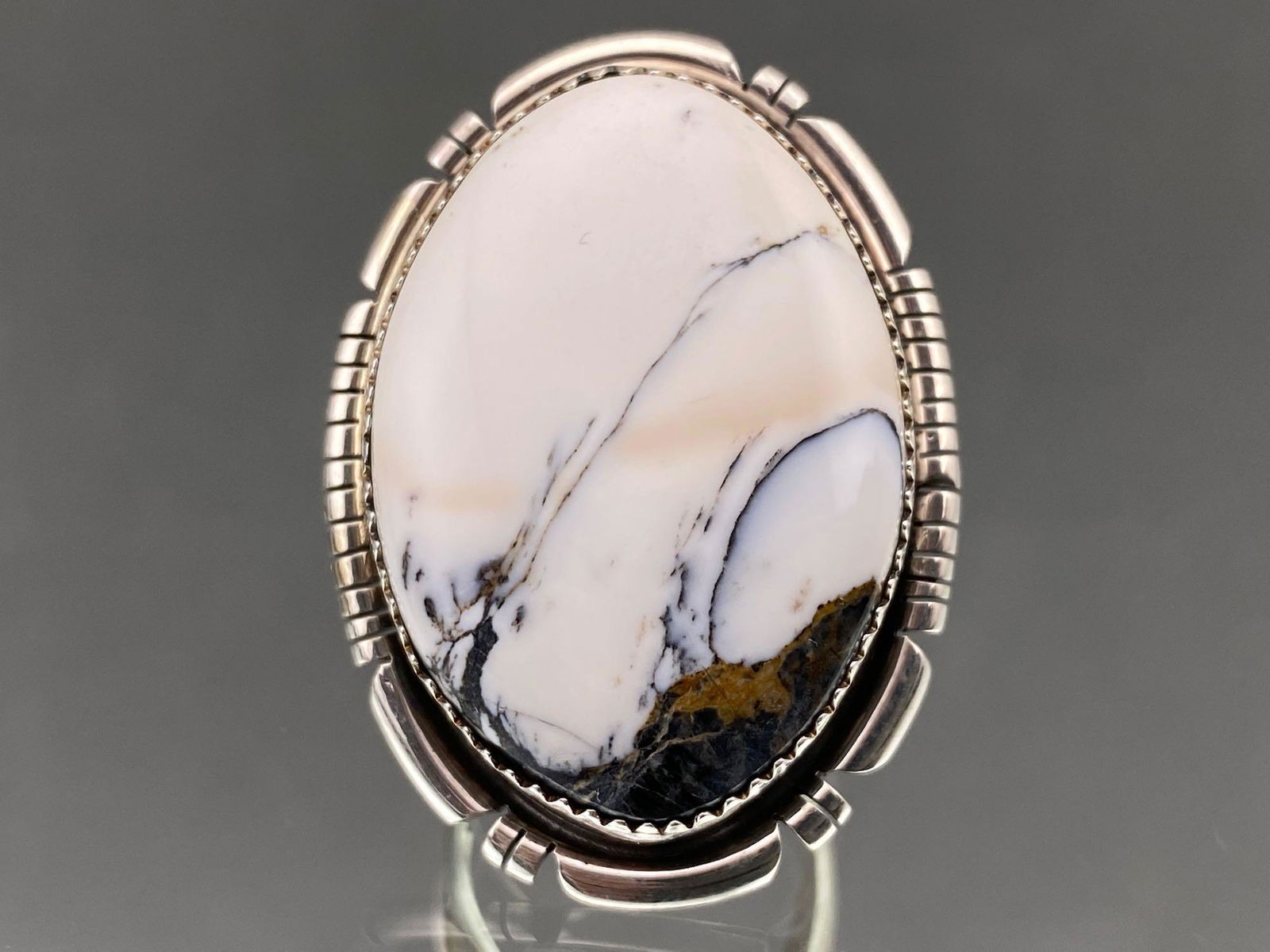 Signed Navajo Sterling Silver and White Buffalo (1 of 5)