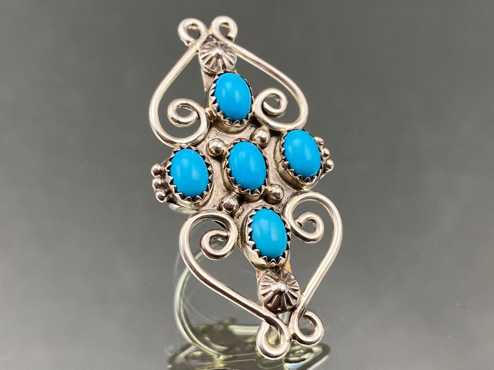Navajo Sterling Silver and Turquoise Ring with Detailed (1 of 5)