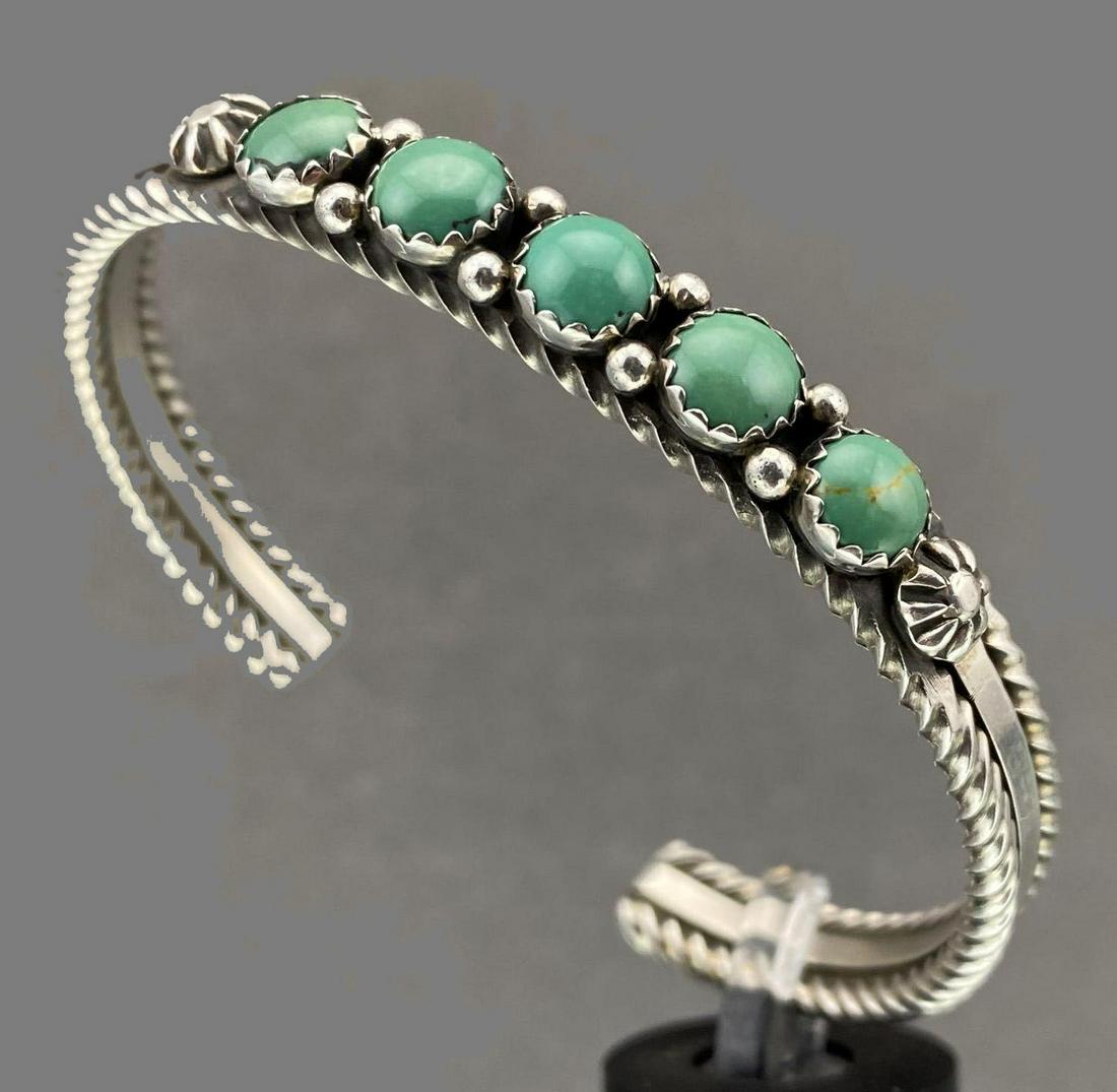 Navajo Sterling Silver Cuff With 5 Round Bezel Set (1 of 6)