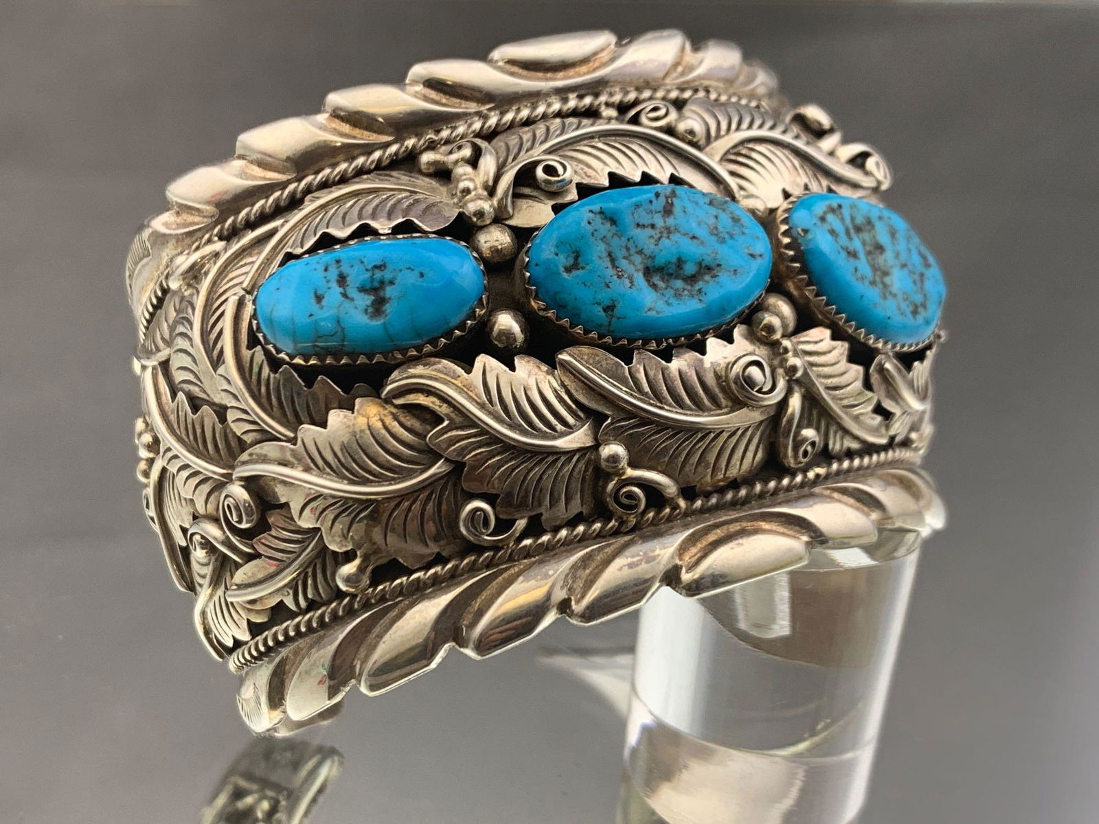 Navajo sterling silver and Kingman turquoise bezel set (1 of 5)