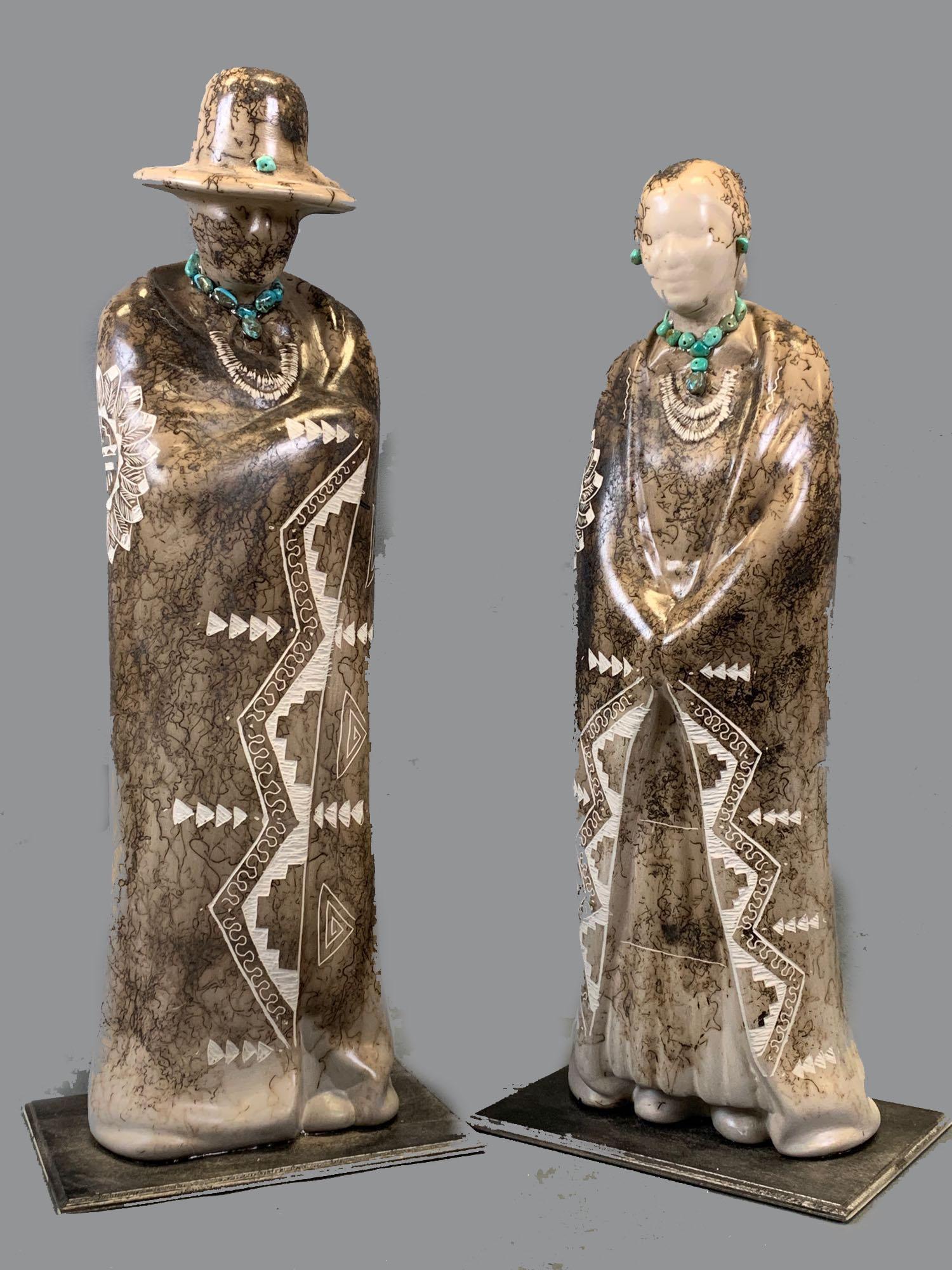 Navajo "Grand Couple" Horse Hair Pottery By Navajo (1 of 6)