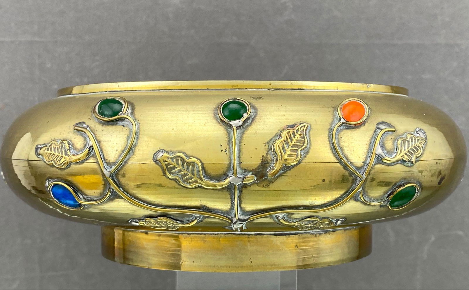 Vintage Chinese Brass Bowl With Applied Leaves and (1 of 10)