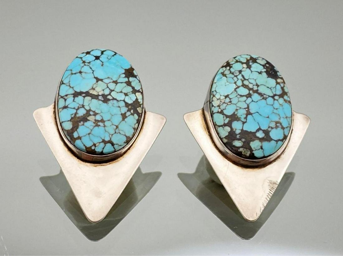 Navajo Sterling Silver Spiderweb Turquoise Earrings. (1 of 4)