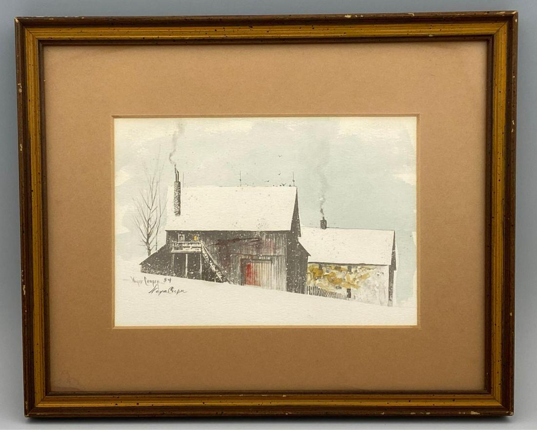 20th Century Lithograph of Cabin in Snow. Pencil Signed (1 of 5)