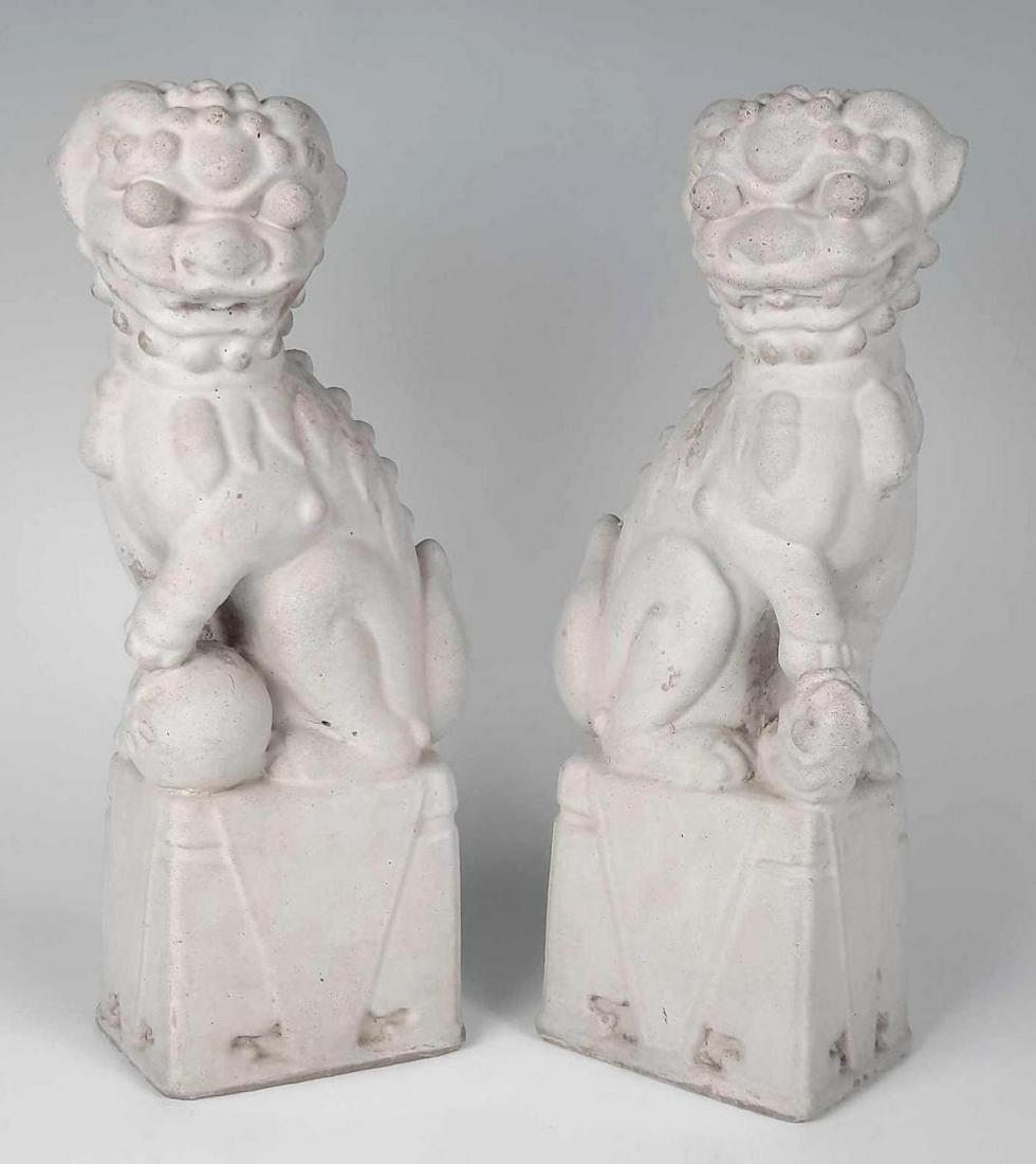 Pair of Older White Glazed Cast Stone Chinese Foo Lions (1 of 10)