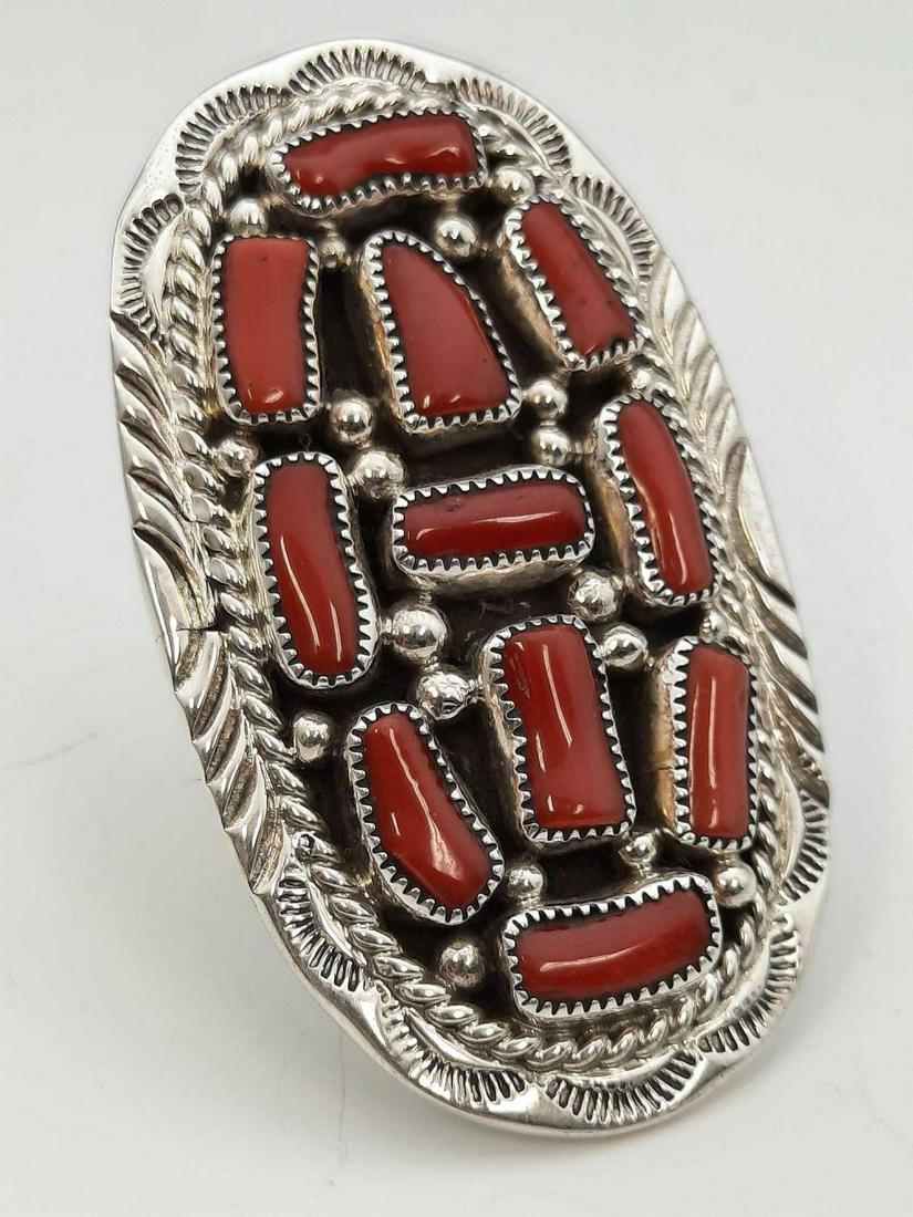 Navajo Sterling Silver and Bezel Set Coral Ring (1 of 8)