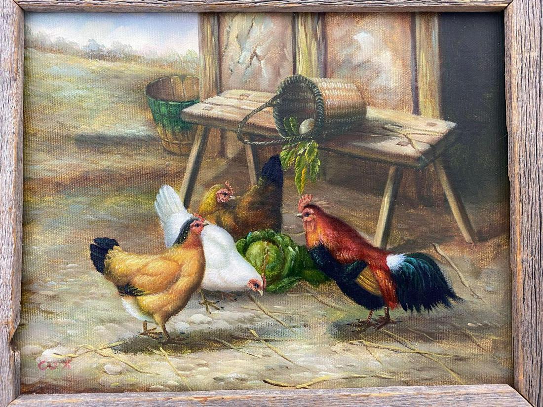 Chickens on the Farm, Contemporary American School, Oil (1 of 6)