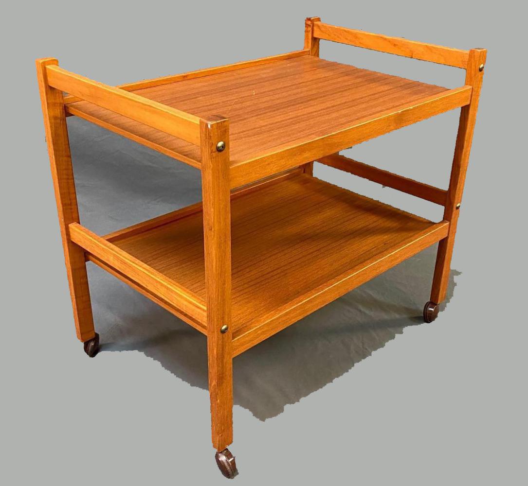 Danish Modern Teak Bar Cart: Danish Mid-Century Modern Cart, Measuring Approximately 28" x 18" x 25".