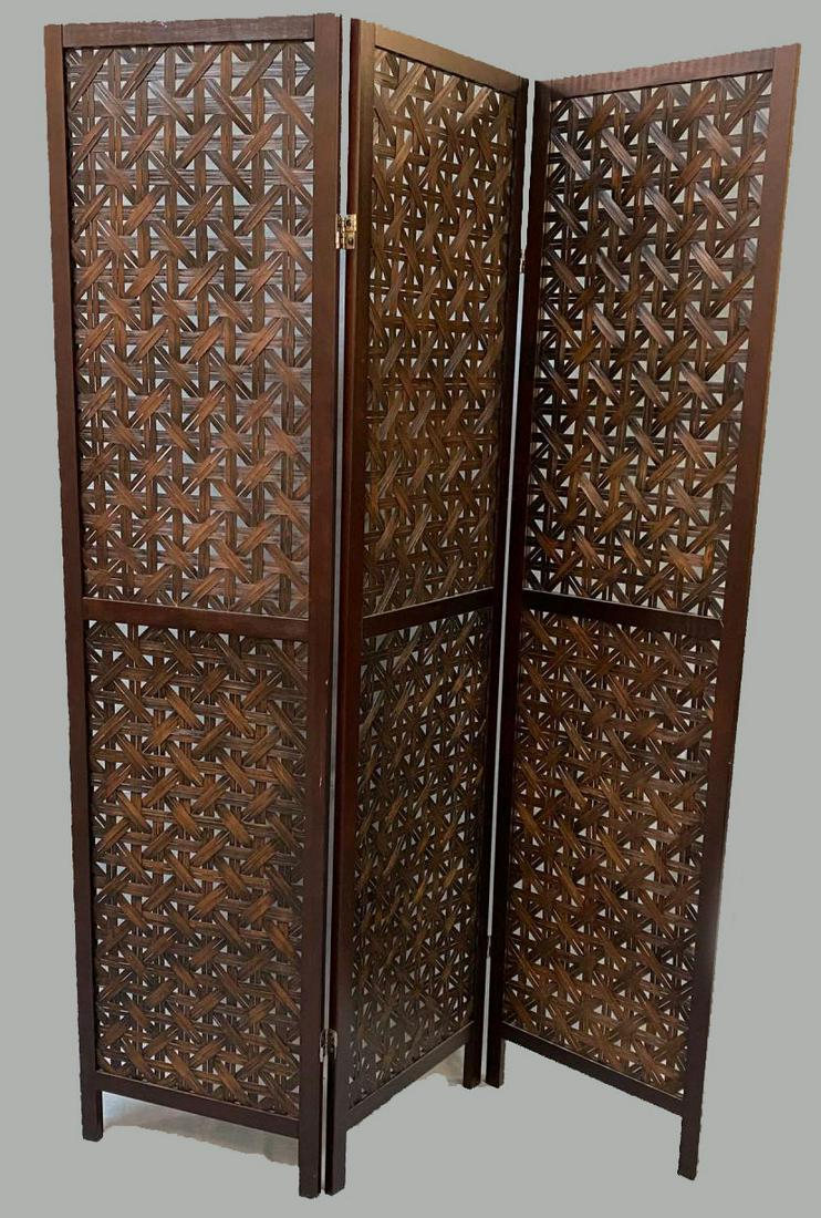 Rattan 3 Panel Standing Divider: Rattan 3 Panel Standing Divider. Approximately 70.75 in x 54 in. X .75