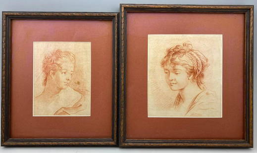 Pair of 19th Century German School Studies of Women,: Pair of 19th Century German School Drawings, Unsigned, Possibly Ludwig Emil Grimm. From an Old Collection Consisting Primarily of Works by Ludwig Emil Grimm, Provenance Christie's 1979. Portraits of W