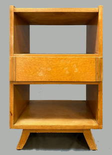 American Modern Nightstand, Rway Furniture, Attributed: American Mid Century Modern Nightstand, Rway Furniture, Attributed to Eliel Saarinen and executed in Birdseye Maple and Mahogany. Marked Rway Furniture, Northern Furniture Company, Sheboygan Wisconsin