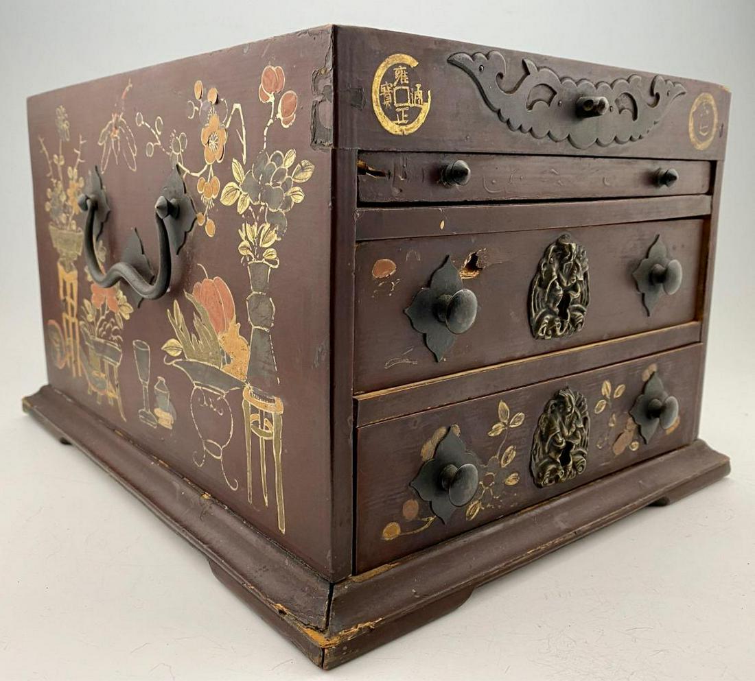 Chinese Lacquered Jewelry Box Chest, Signed by the (1 of 17)