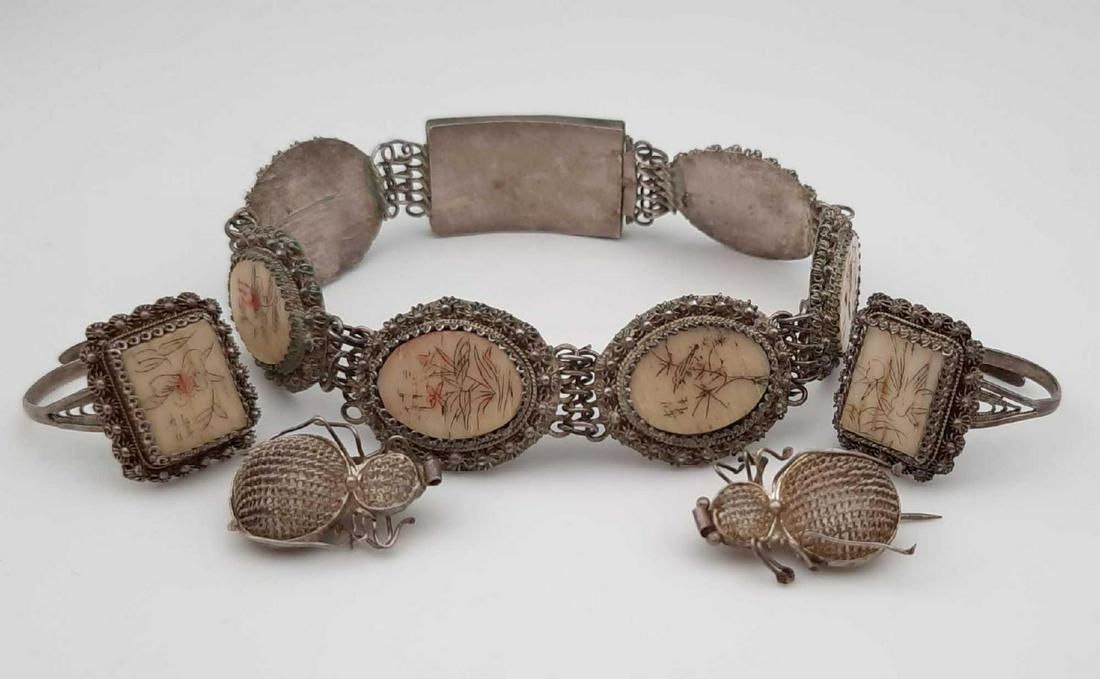 Chinese Silver Filigree Bracelet and Two Filigree (1 of 7)
