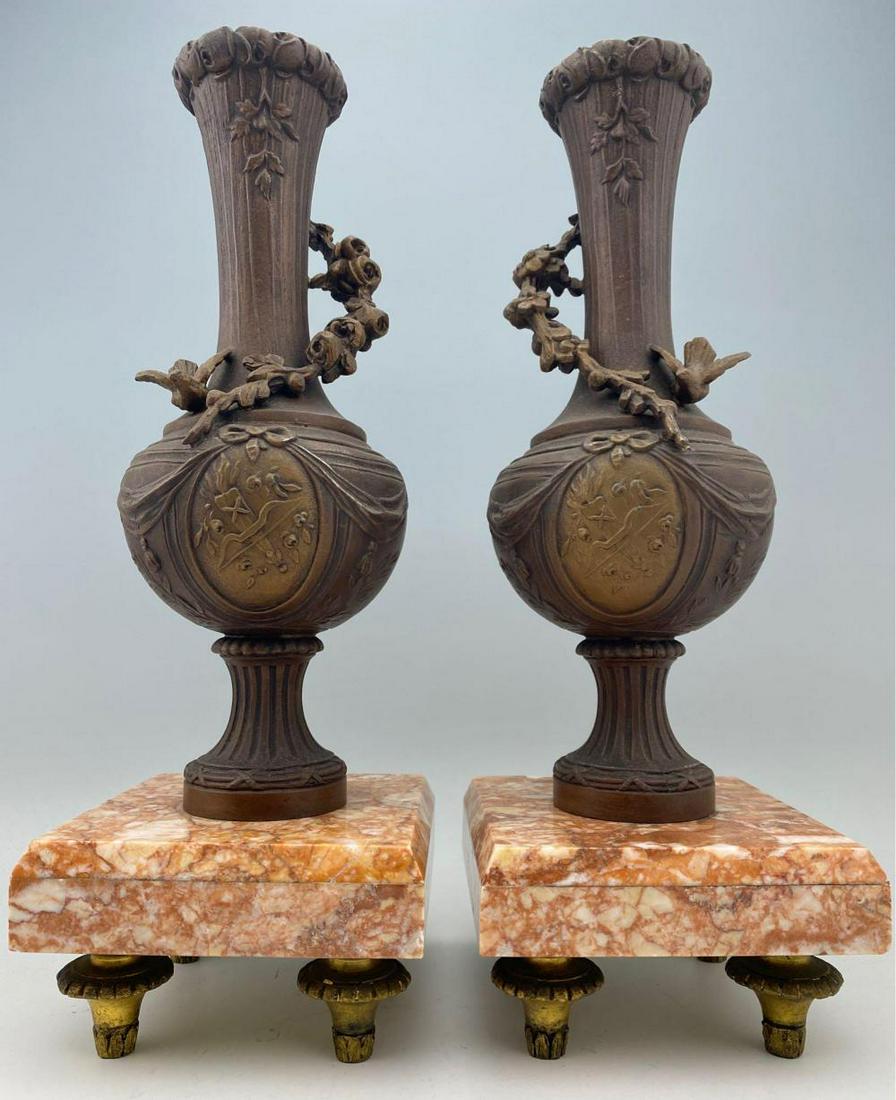 Pair of Bronze Urn Garniture on Marble, 19th Century, (1 of 13)