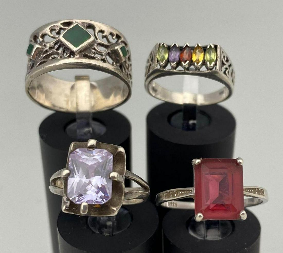 Lot of 4 Sterling Silver and Gemstone Rings (1 of 5)