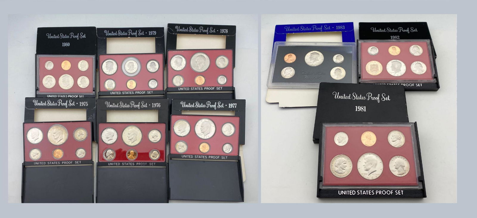 9 US Proof Coin Sets,1975, 76, 77, 78, 79, 80, 81, 82, (1 of 8)