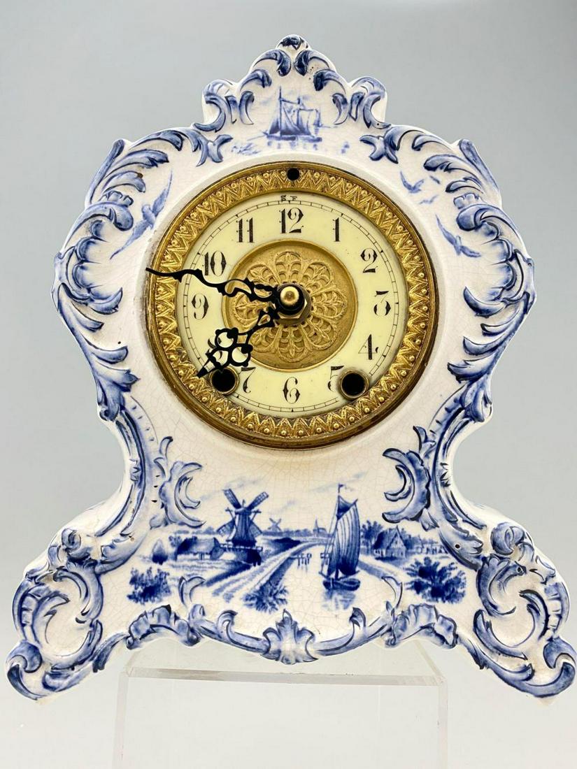 Antique Delft Style Porcelain Case Mantle Clock (1 of 13)