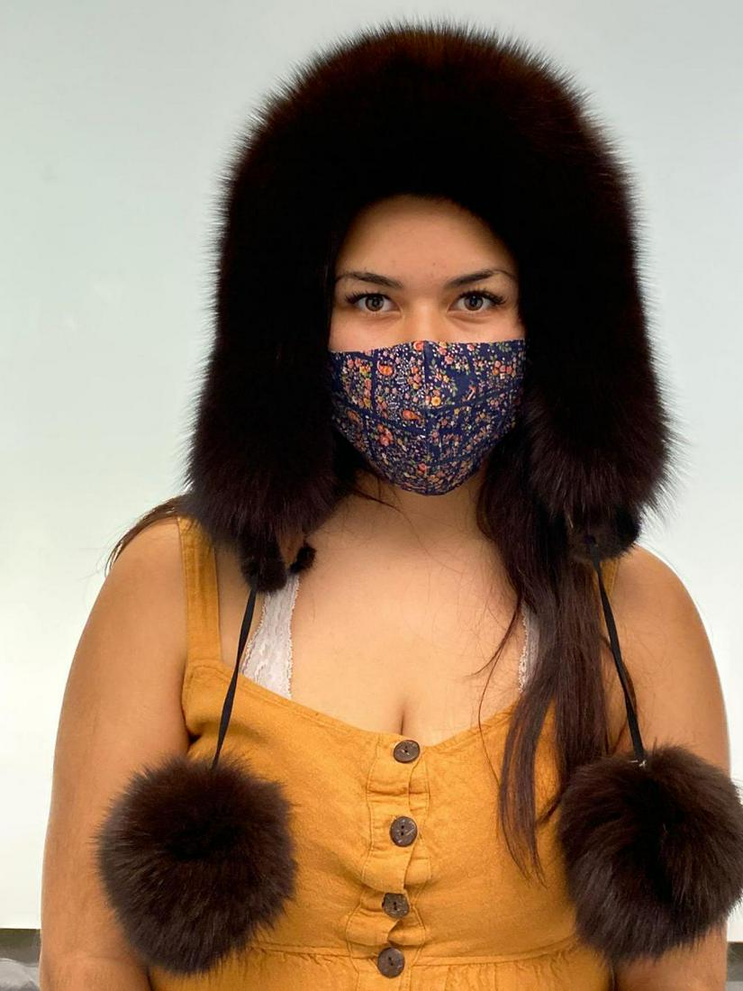 Chocolate Brown Fox. Legion Headwear Hat with Pom Pom: Chocolate Brown Fox. Legion Headwear Hat with Pom Pom Ties, tag reads "Legion Headwear Collection".